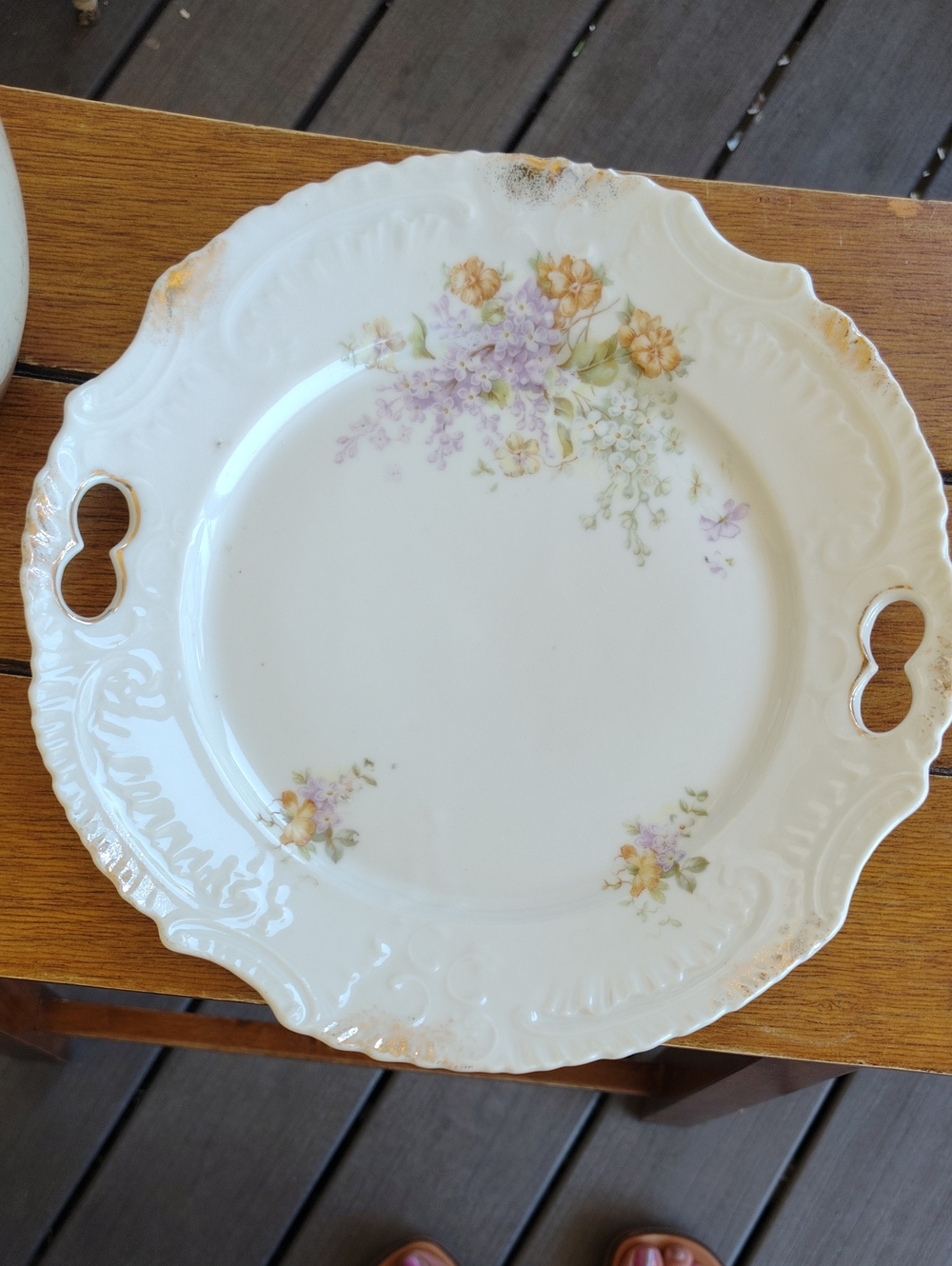 Delicate Floral Lilac Vintage Ceramic Serving Plate White and Pastels And Gold